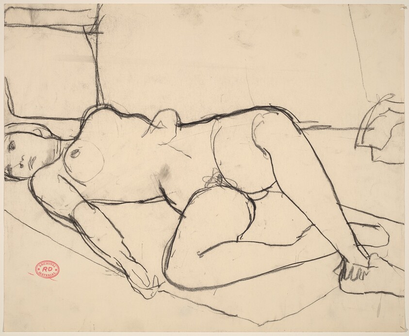 Untitled [reclining female nude in slippers]