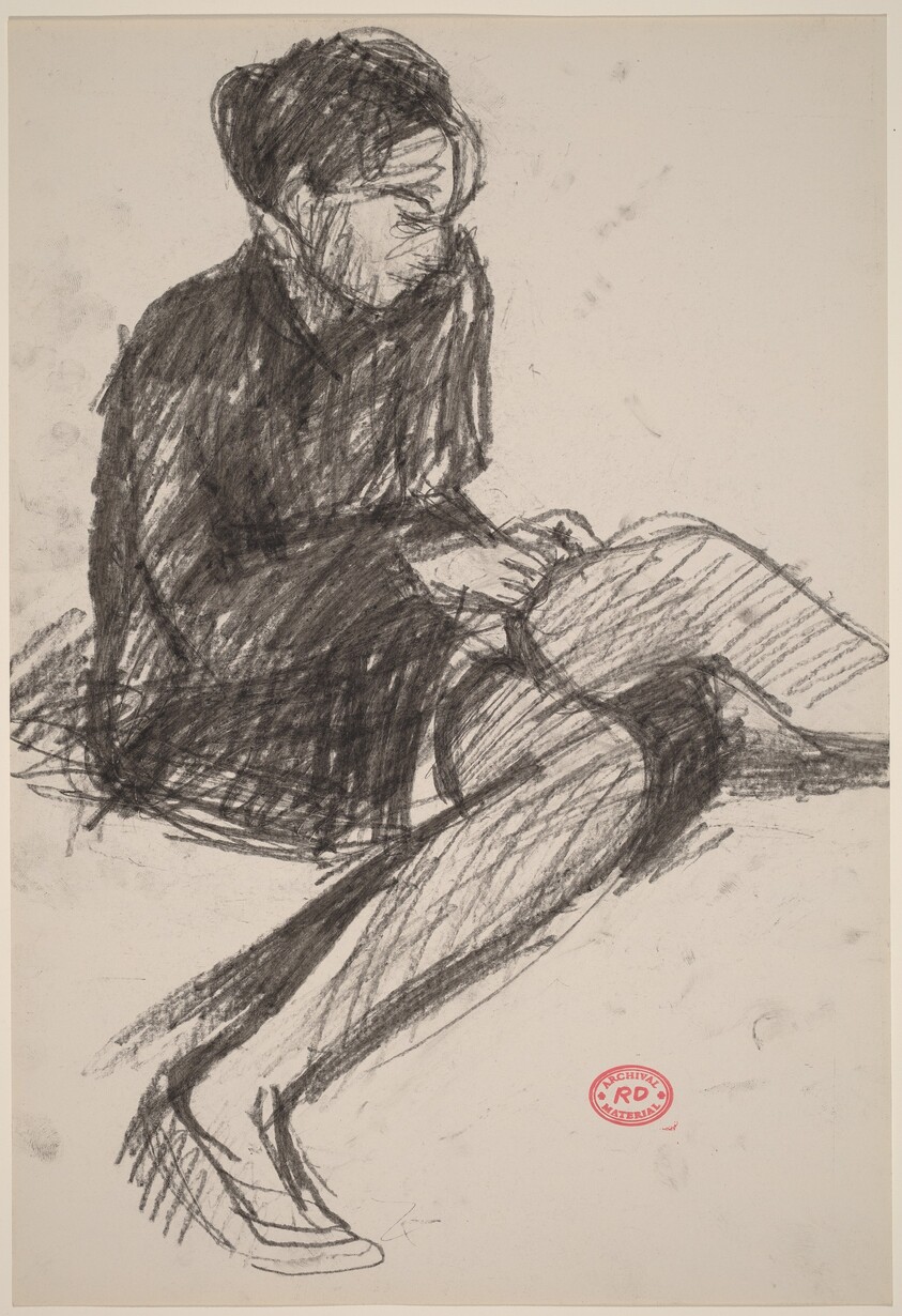 Untitled [woman putting on stockings]