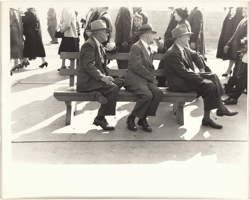 Men on bench--Long Beach, California