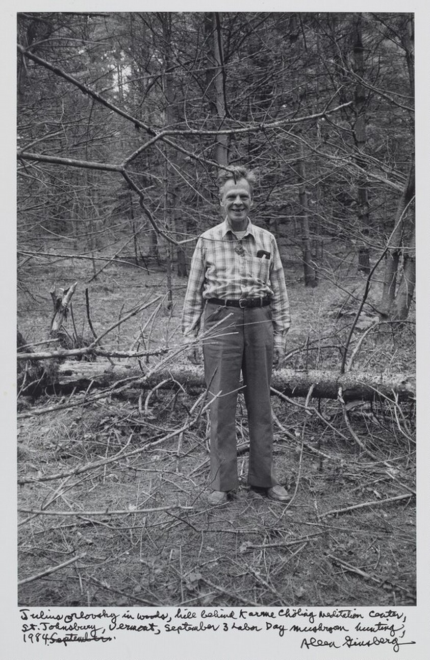 Julius Orlovsky in woods, hill behind Karme Chöling Meditation Center, St. Johnsbury, Vermont, September 3 Labor Day mushroom hunting, 1984.