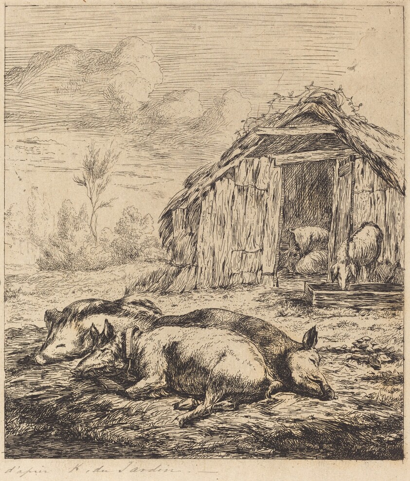 Les trois cochons couchés devant l'étable (Three Swine Lying In Front of a Sty)