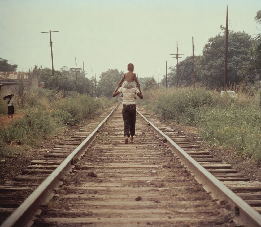 Two Boys on Railroad Track Outside Mobile, Alabama