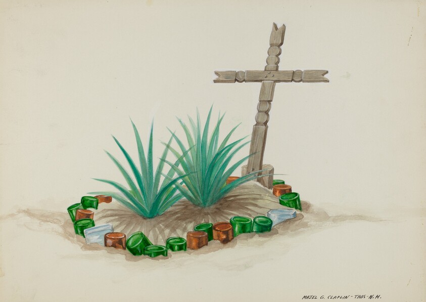 Child's Grave with Wooden Cross - Bottle Decorations