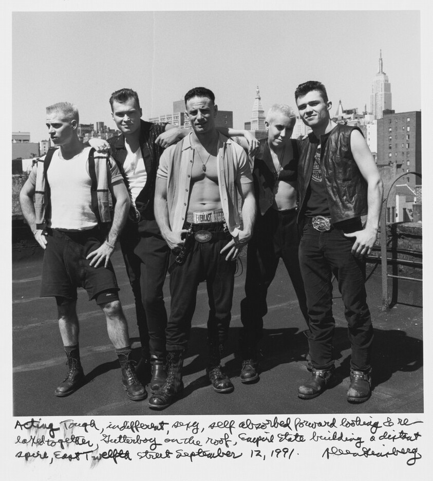 Acting tough, indifferent, sexy, self absorbed forward looking & relaxed together, Gutterboy on the roof, Empire State building a distant spire, East Twelfth Street September 12, 1991.