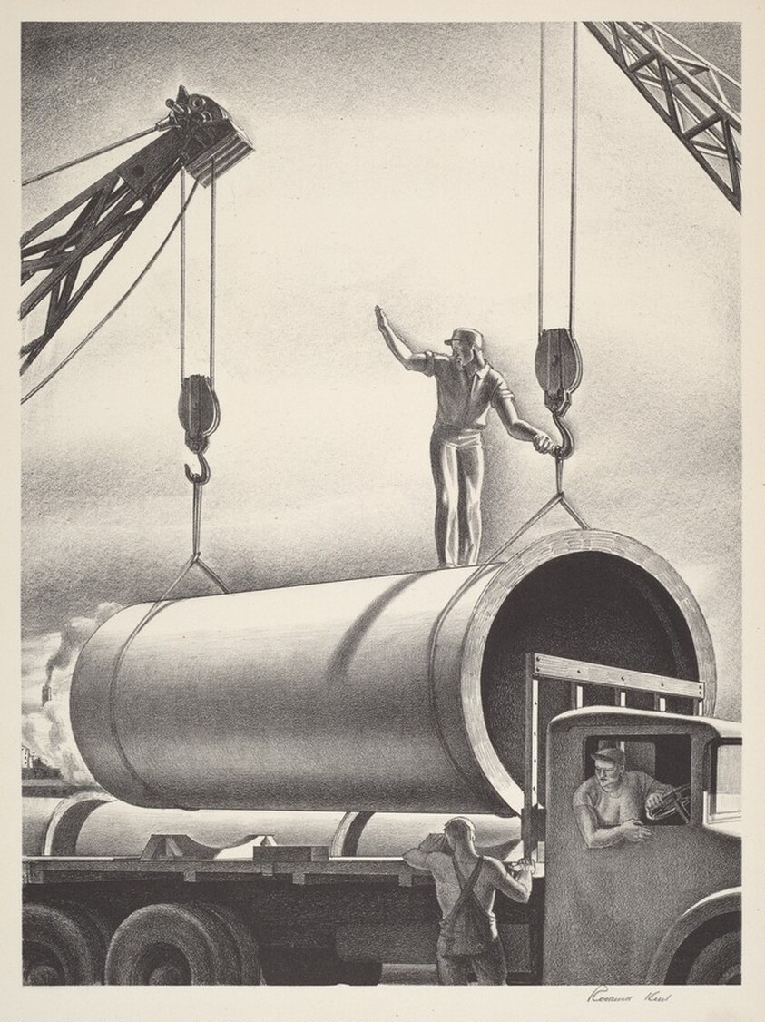 Untitled (Lowering Pipe Section onto a Truck)