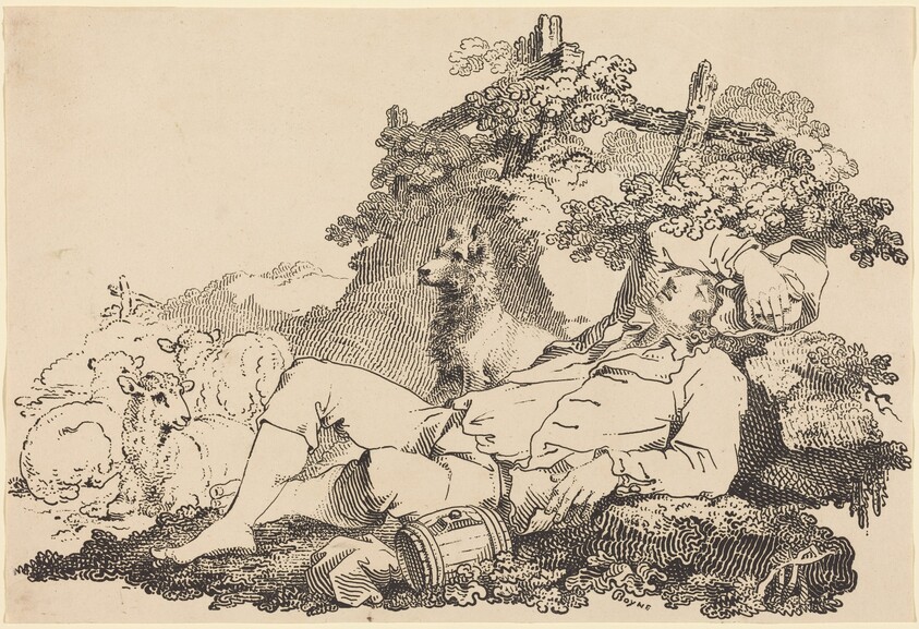 Shepherd with Dog and Sheep