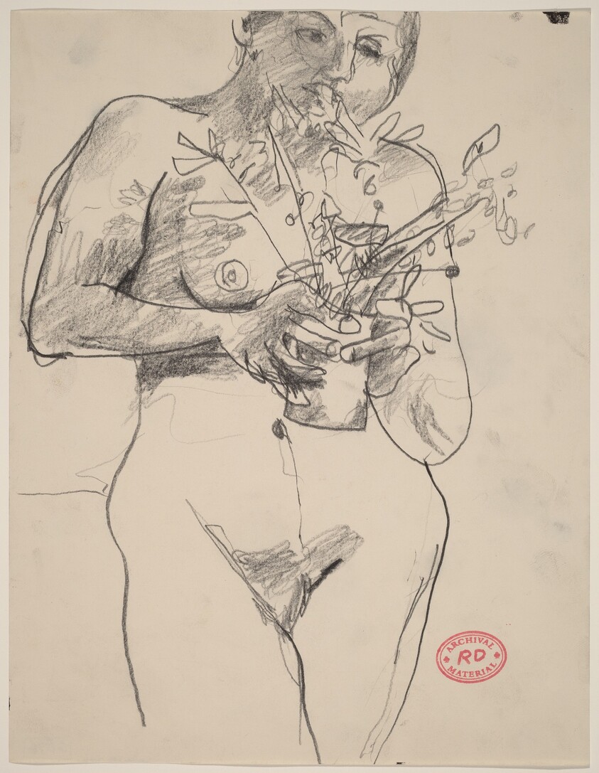 Untitled [female nude holding plants]