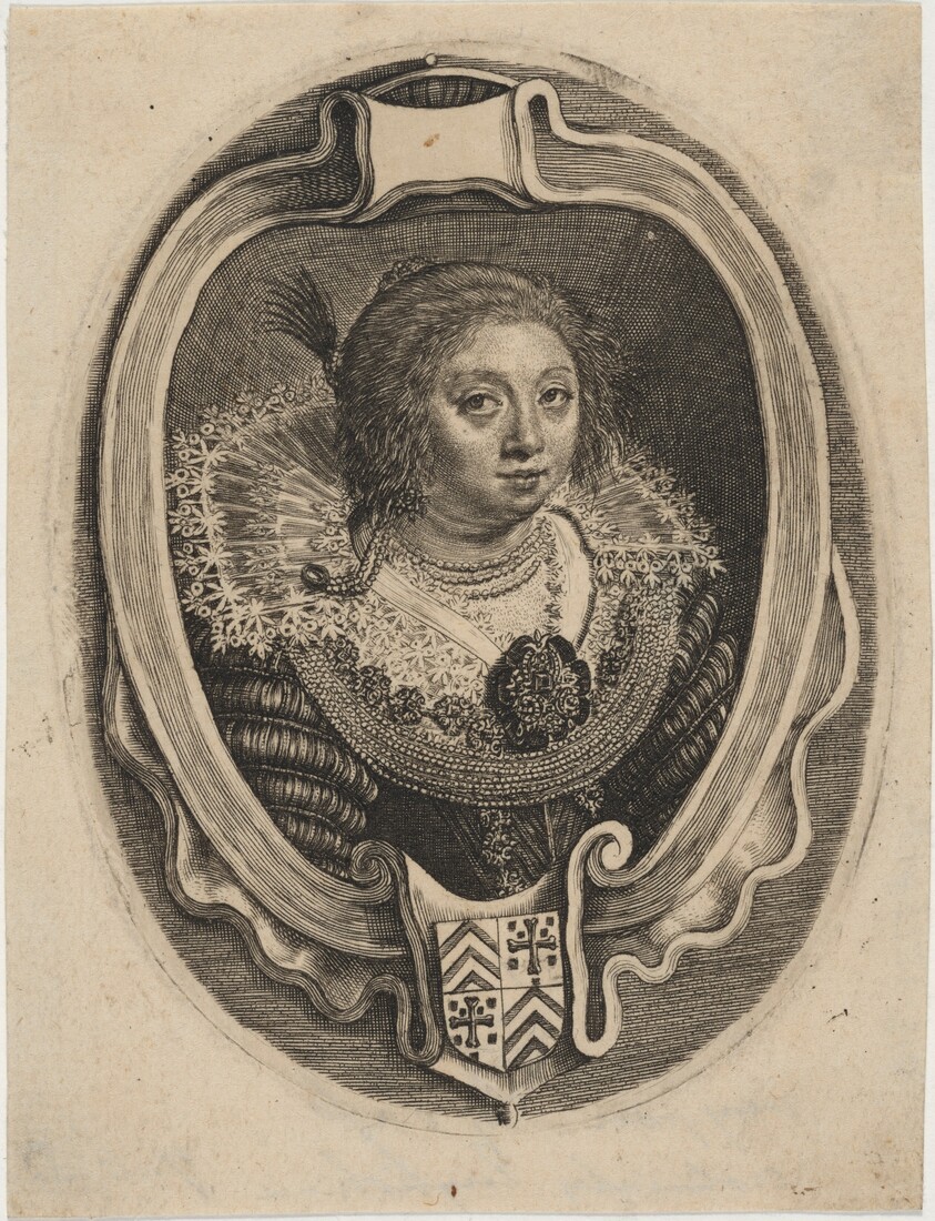 Portrait of a Woman in an Oval with Coat of Arms