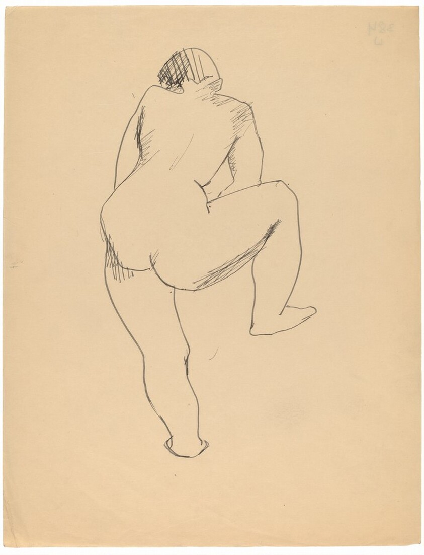 Standing Nude with Right Leg Raised, Seen from the Back