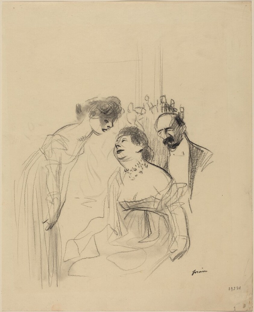 a) Conversation at the Salon (recto); b) Group of Figures (verso)