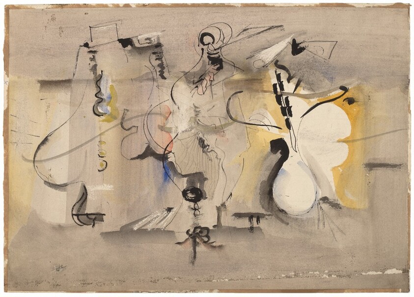 Abstract Composition in Brown, Black, Green, Yellow, Orange, and Blue [recto]