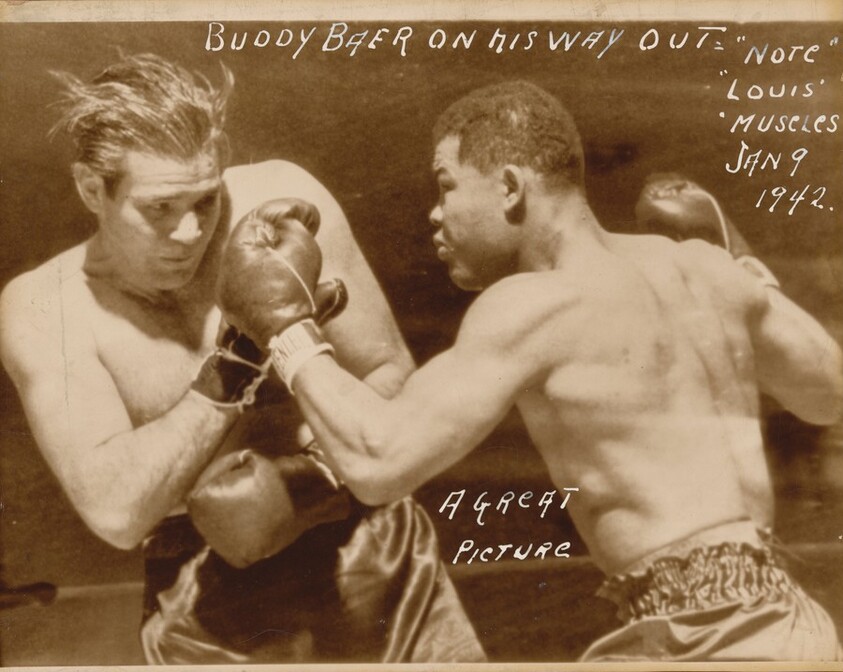 Title from caption on object: “Buddy Baer on His Way Out…”