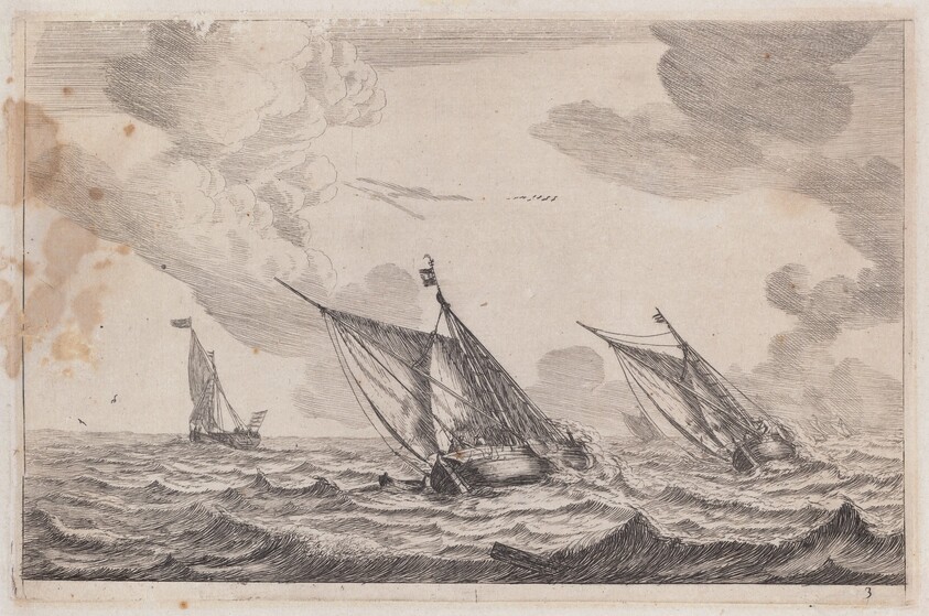Three Sailing Vessels at Choppy Sea