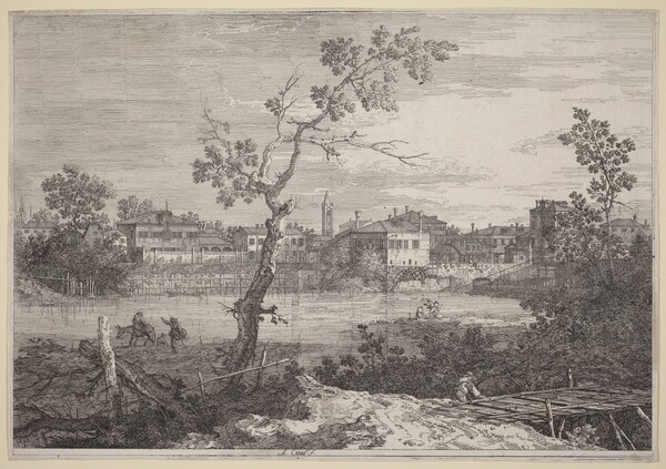 View of a Town on a River Bank