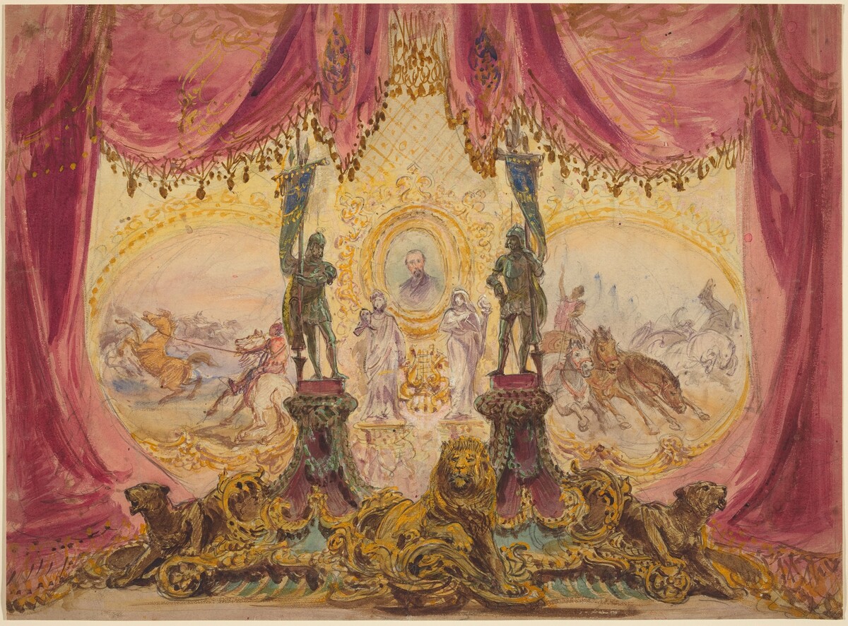 Stage Set With Paintings And Statues