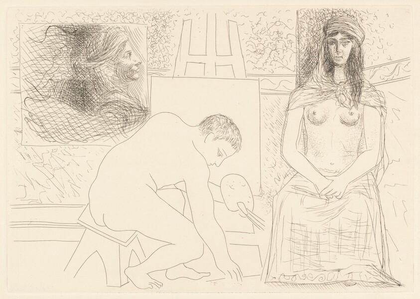 Peintre ramassant son pinceau, avec un modèle au turban (Painter Picking Up His Brush with a Model Wearing a Turban)