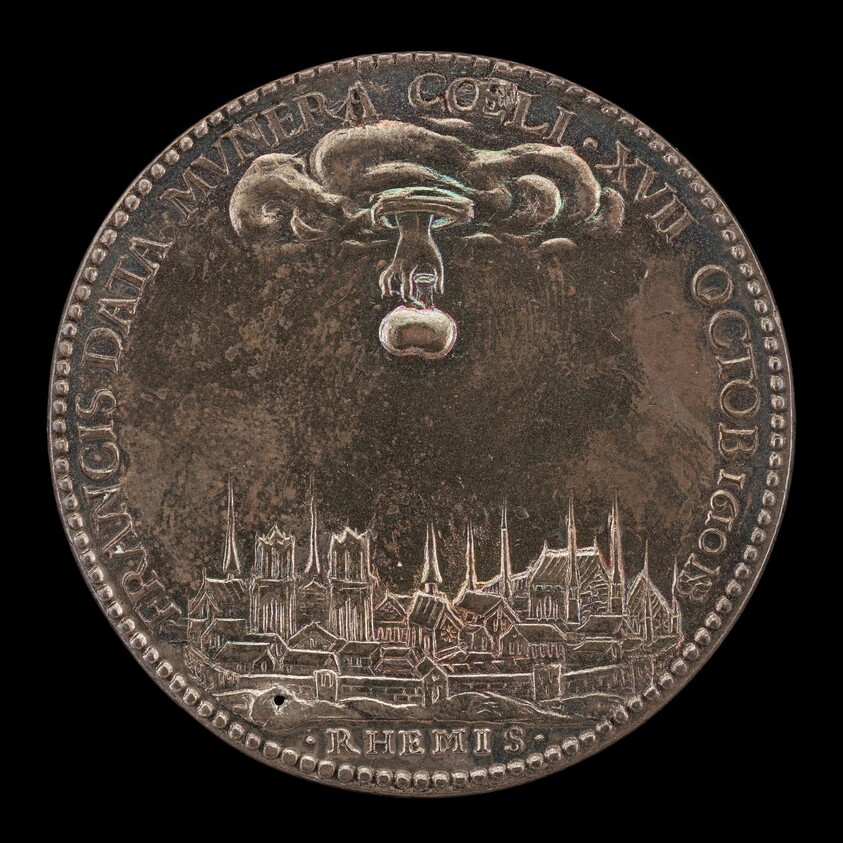 Hand Holding Sacred Ampulla over Rheims [reverse]