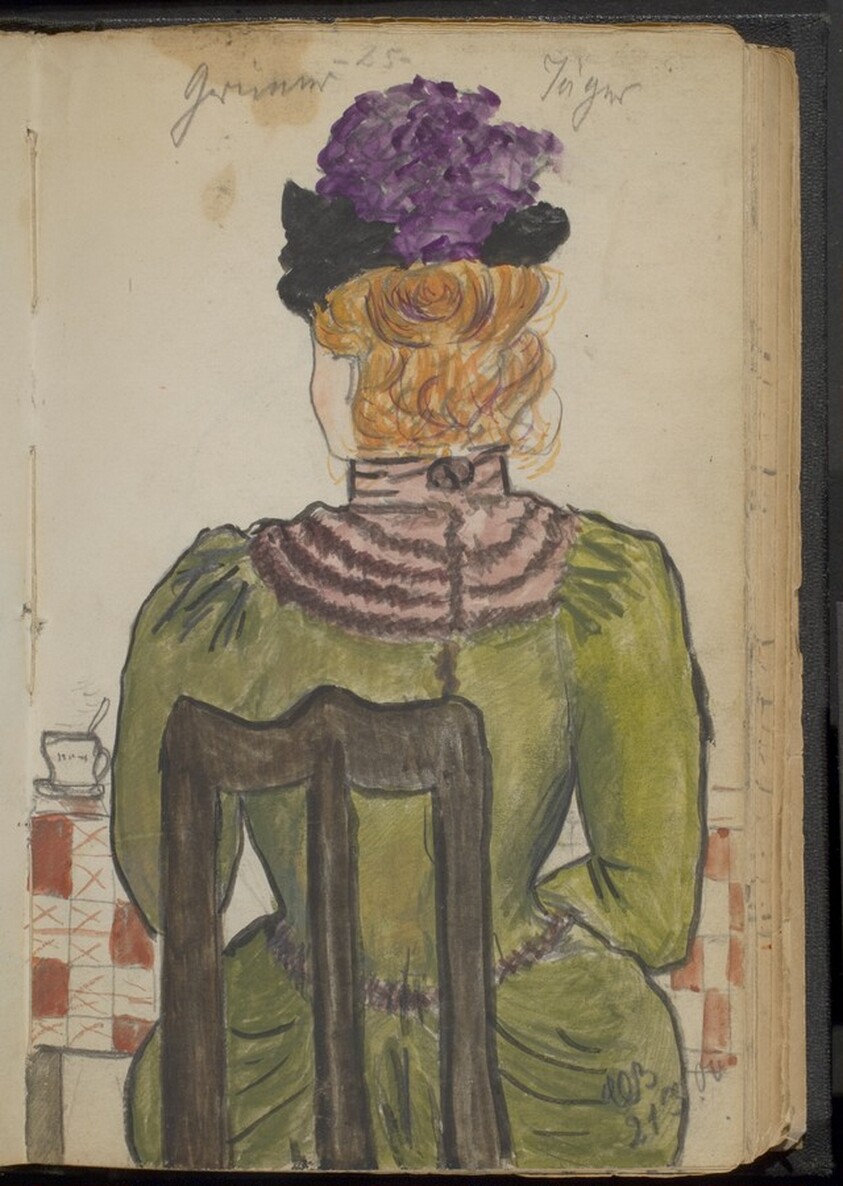 Elegantly Dressed Woman Seated at a Table