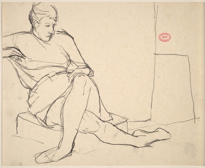 Untitled [woman seated on a cushion on the floor] [recto]