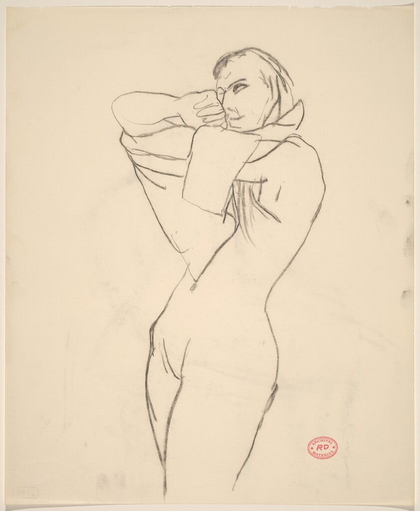 Untitled [female nude adjusting her shirt]