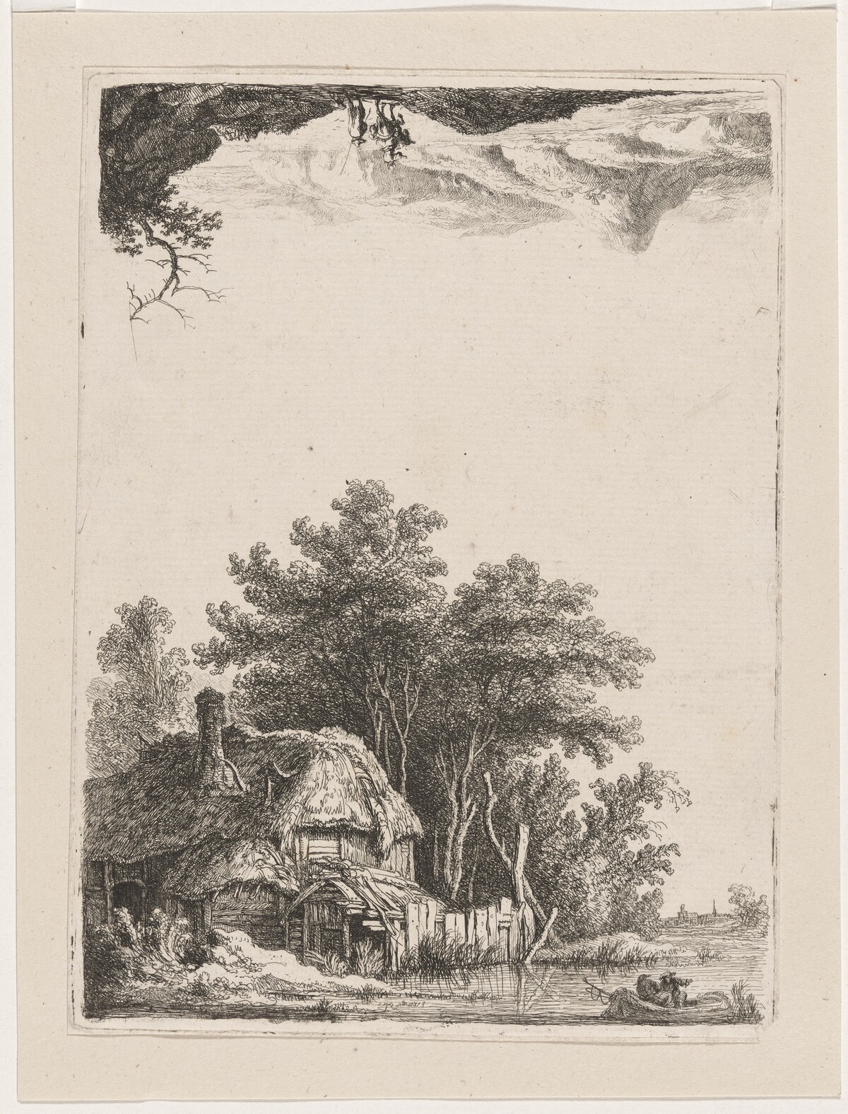 Landscape with Cottage on the Water / Two Men at the Ford