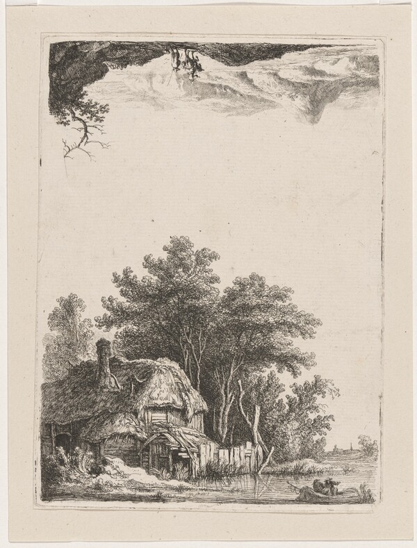 Landscape with Cottage on the Water / Two Men at the Ford