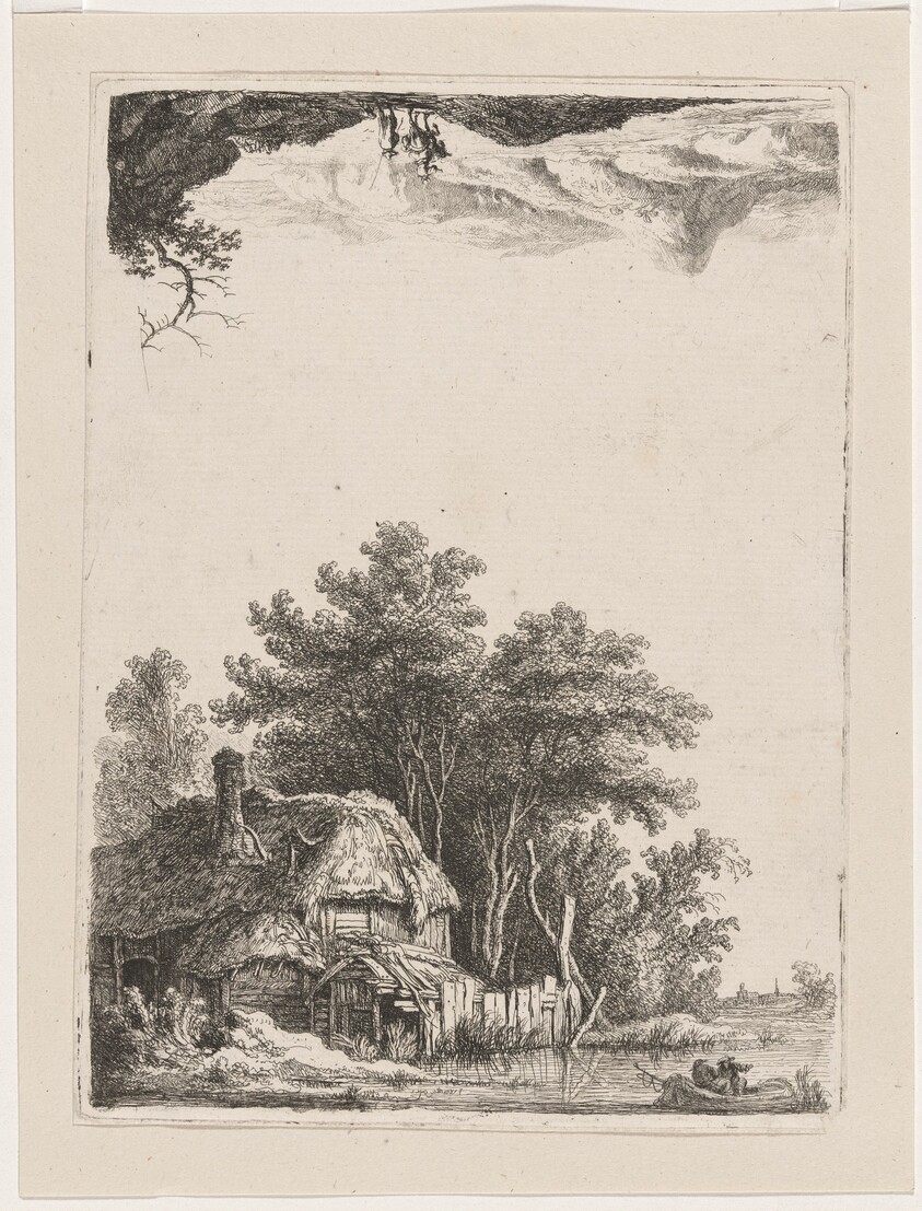 Landscape with Cottage on the Water / Two Men at the Ford