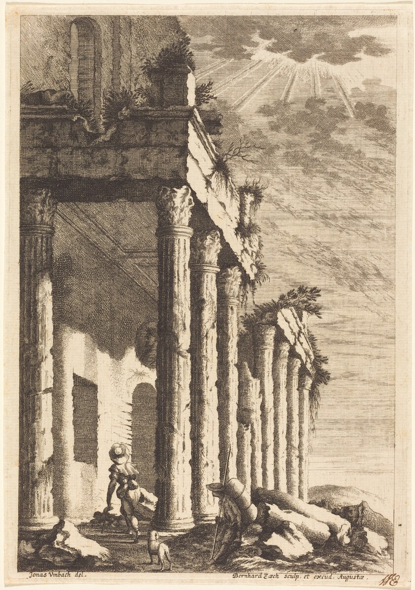 Travelers beside a Ruined Portico