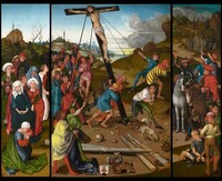 The Raising of the Cross [center, left, and right panels], Master of the Starck Triptych, c. 1480/1490