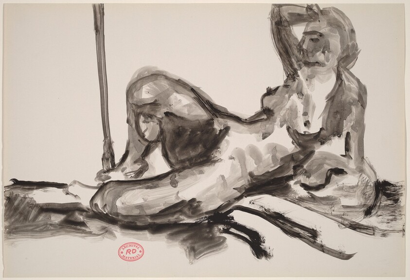 Untitled [reclining nude resting on her left side and raising her right arm]