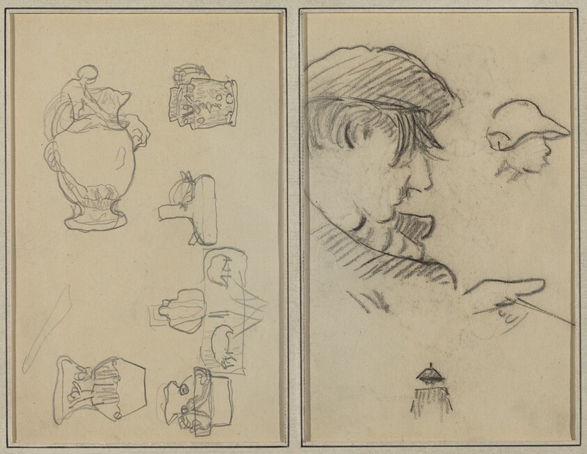 Studies of Jugs and Vases; A Man with Moustache and a Boy with a Hat [recto]