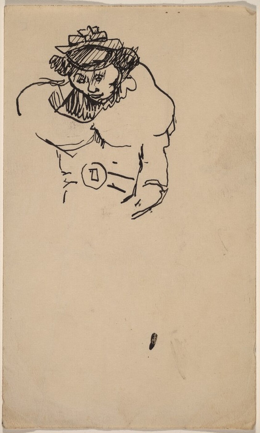 Bust-length Sketch of Woman in Fancy Hat with Bow