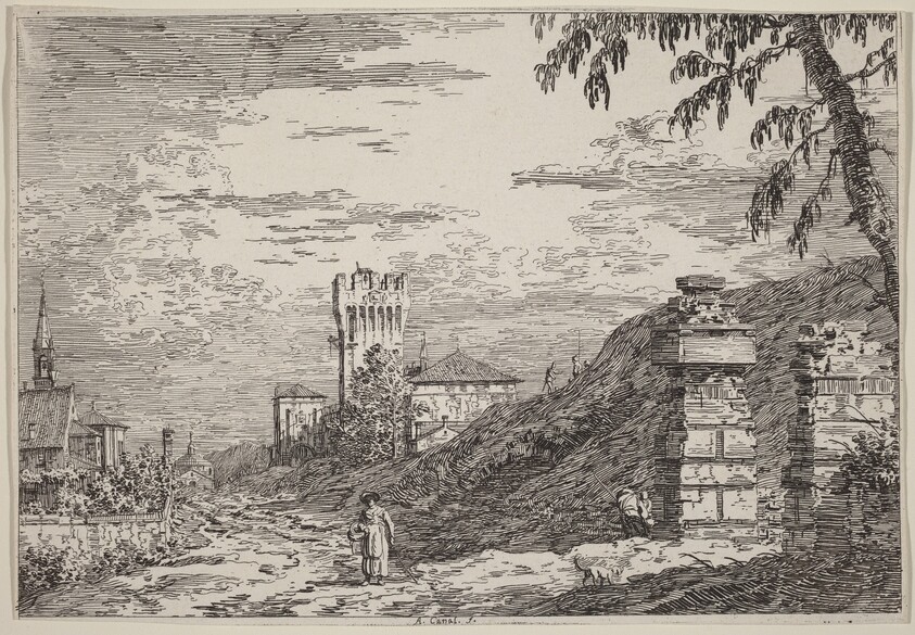 Landscape with Tower and Two Ruined Pillars