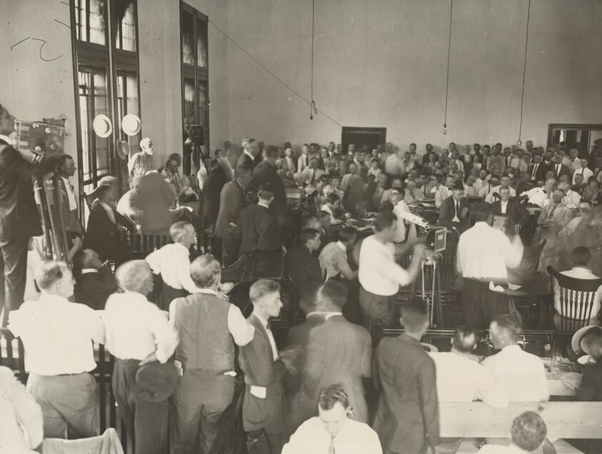 Title from caption on object: “Opening Day of Scopes Trial"