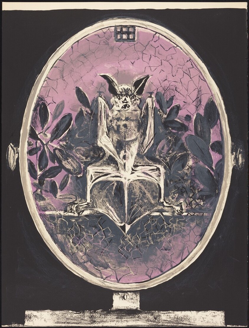 Chauves Souris (in a looking glass against a window)