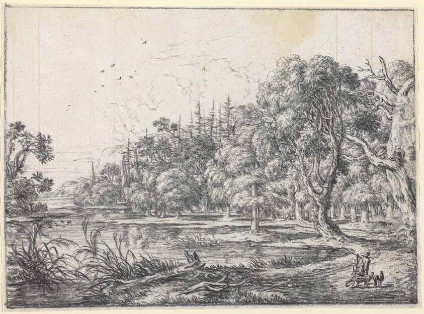 A Woodland Pond with a Hunter