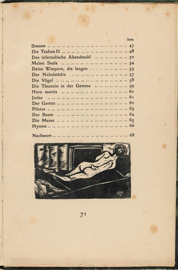 Liegender Rückenakt (Reclining Nude) (tailpiece, table of contents) from mock-up of Georg Heym: Umbra Vitae (Georg Heym: Shadow of Life)