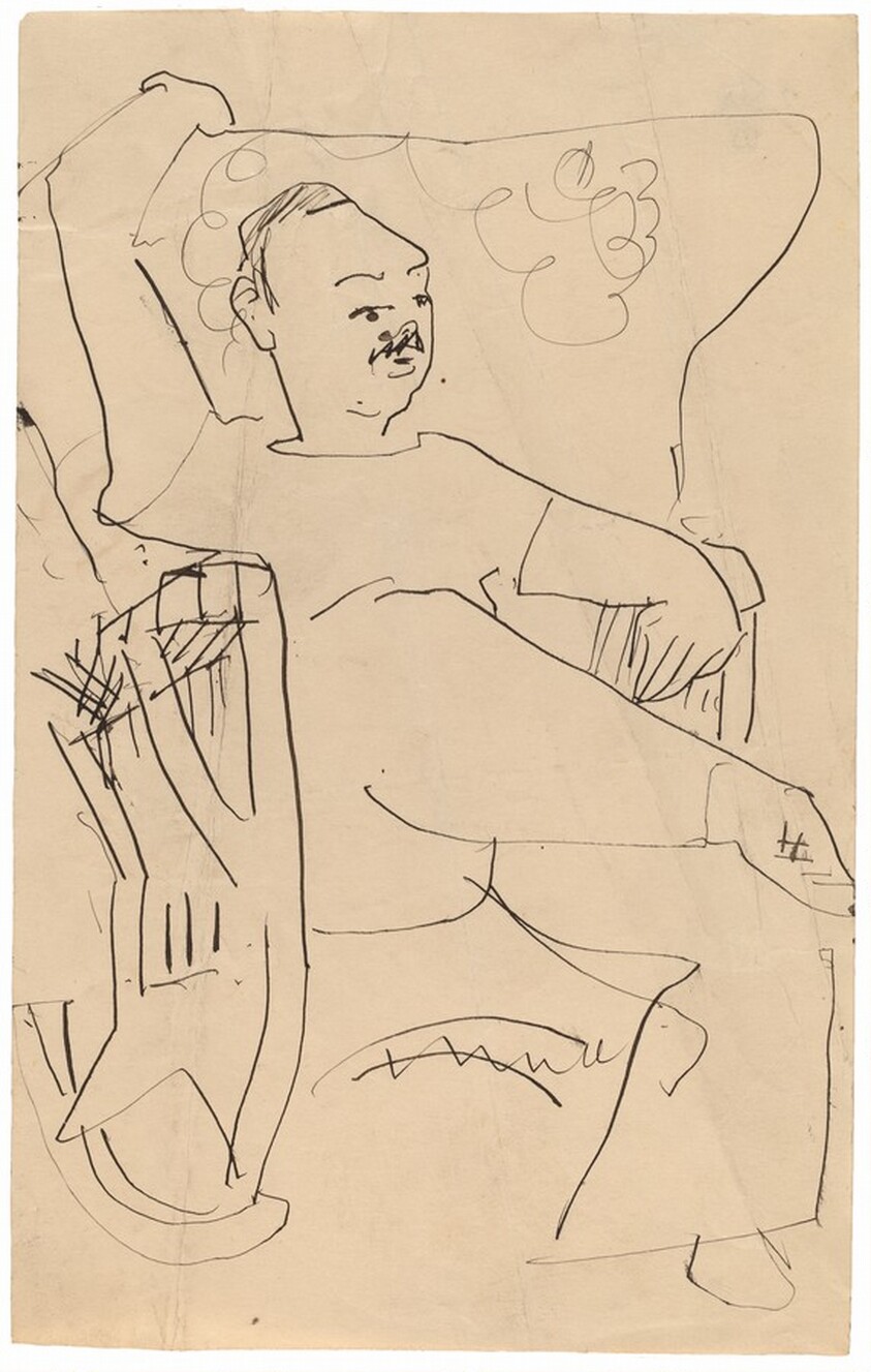 Man Seated in a Rocker, Right Arm Raised