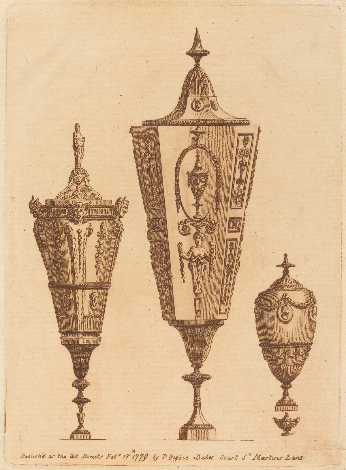 Three Classical Vases, One with Satyr Heads