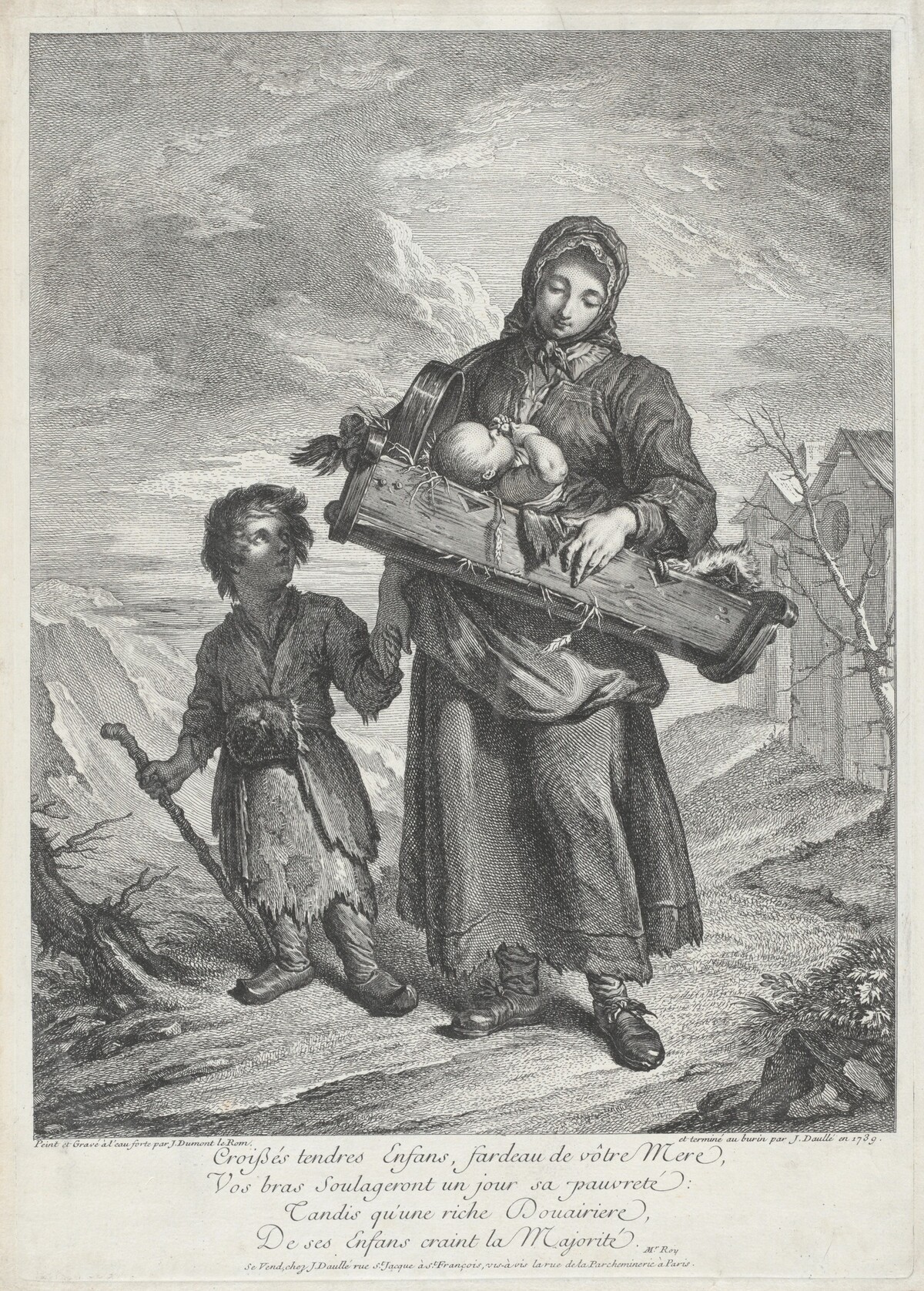 A Young Mother Carrying a Crib