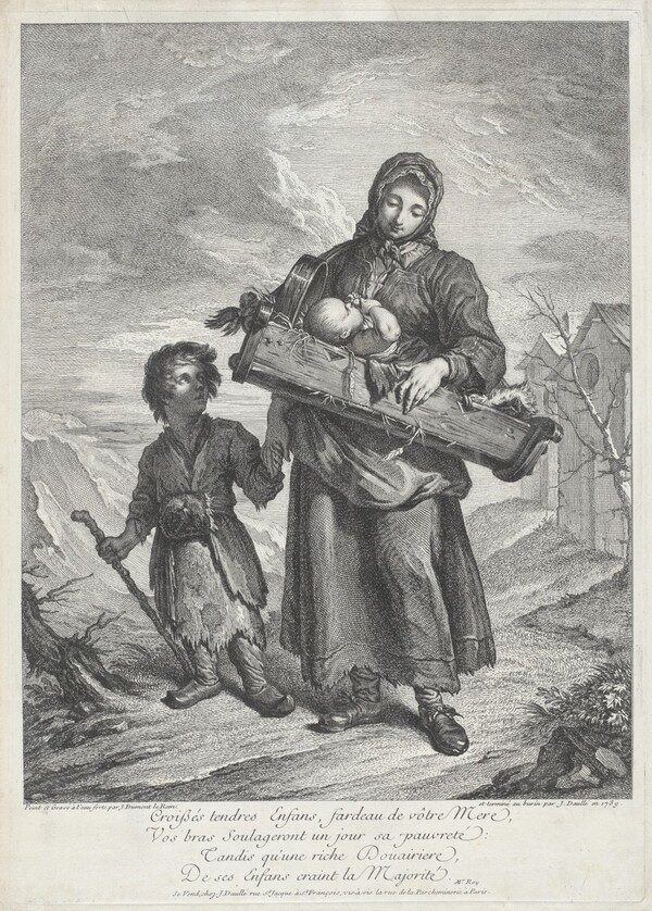 A Young Mother Carrying a Crib