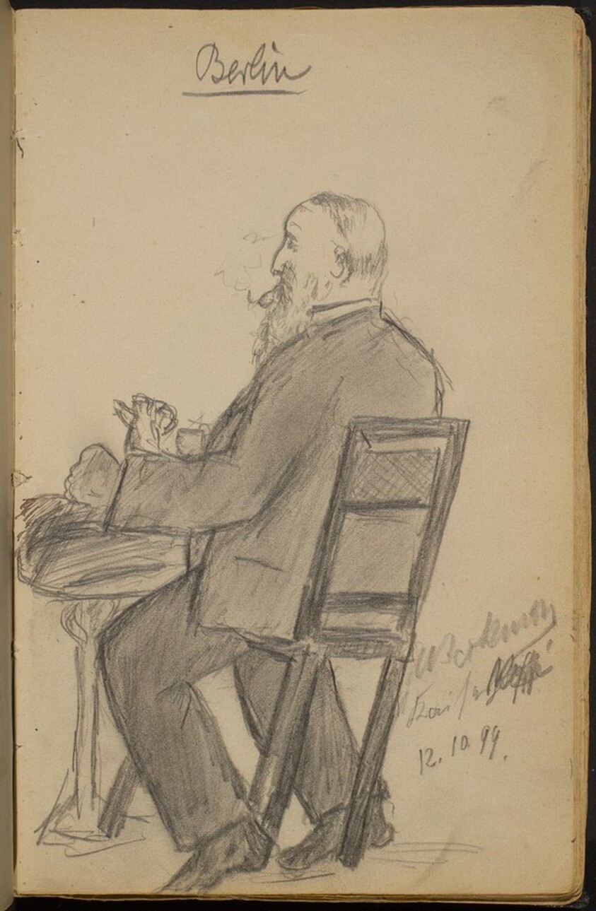 Bearded Man at a Cafe Table, Smoking