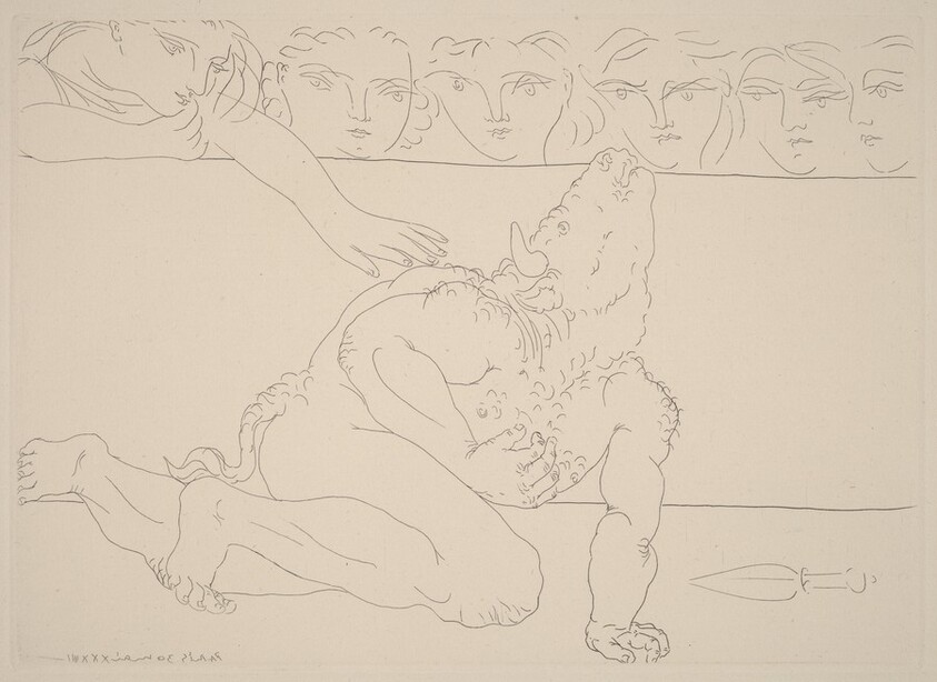 Dying Minotaur and Compassionate Young Woman (Minotaure mourant et jeune femme pitoyable)