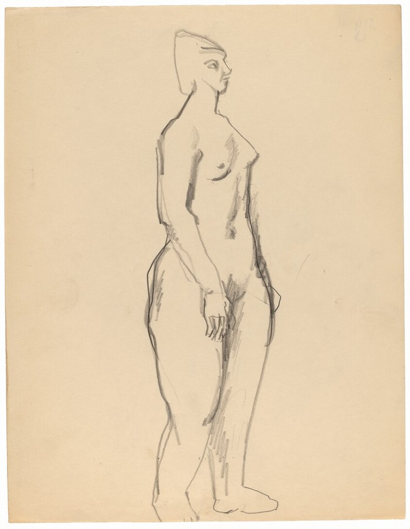 Standing Nude Three-quarter View to the Right, Arms at Side