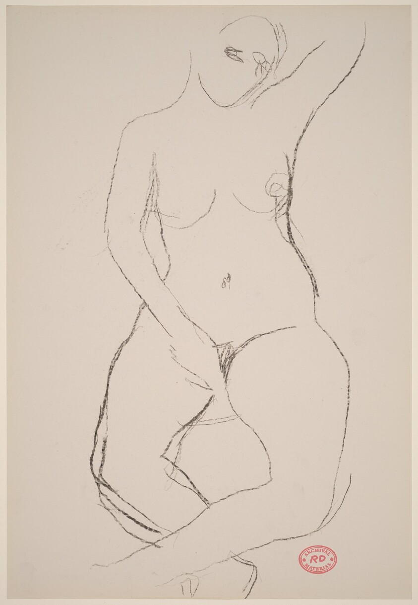 Untitled [seated female nude with left arm raised]