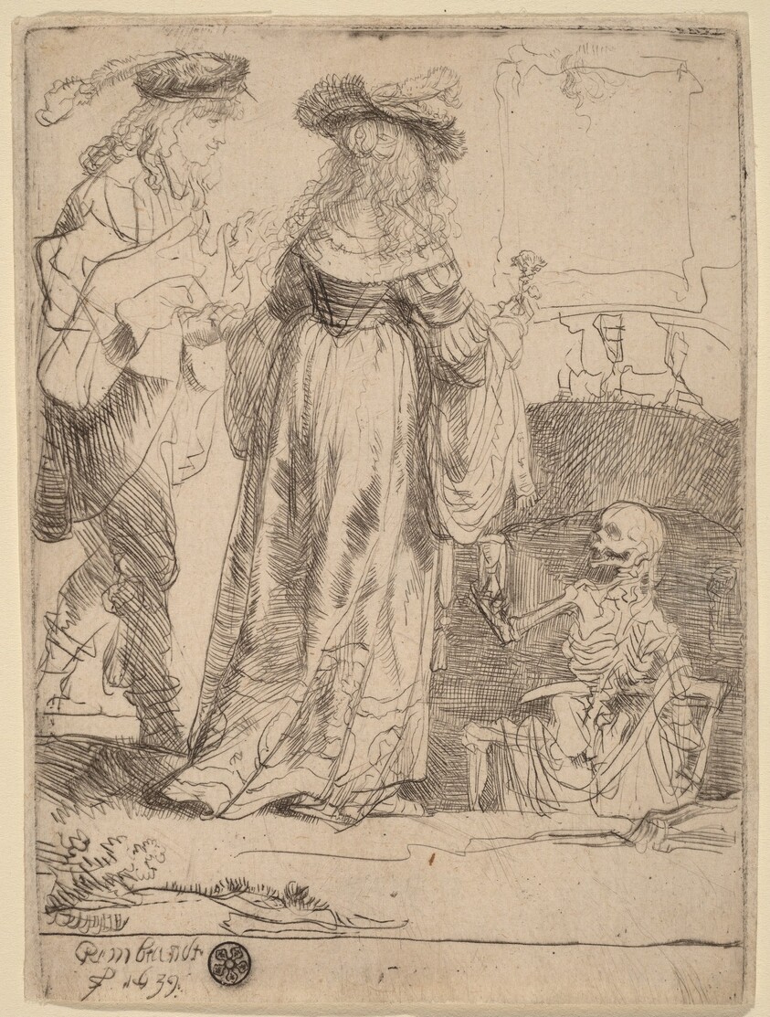 Death Appearing to a Wedded Couple from an Open Grave