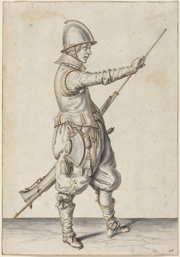 Elegantly Dressed Soldier Tamping His Caliver