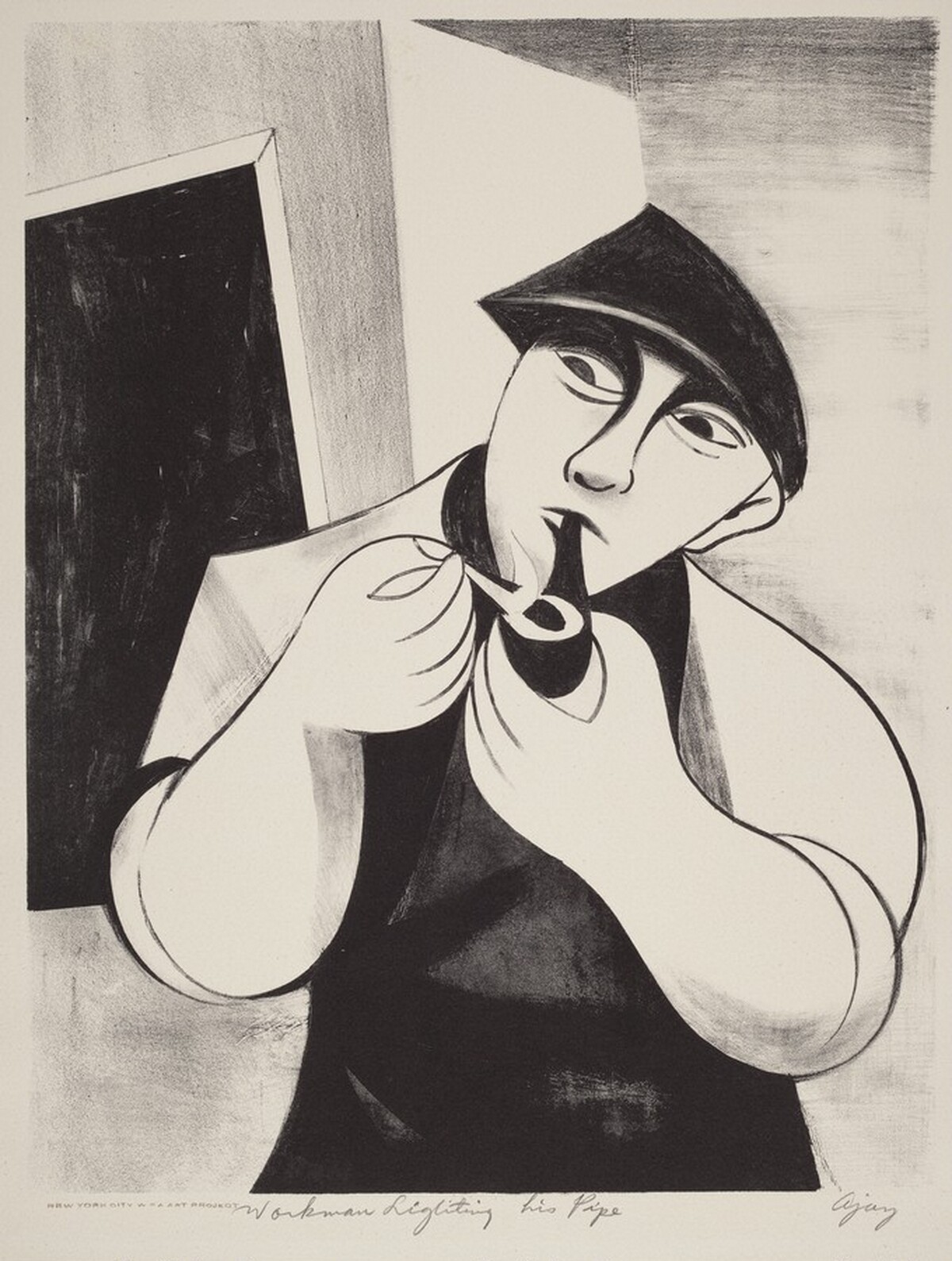 Workman Lighting His Pipe