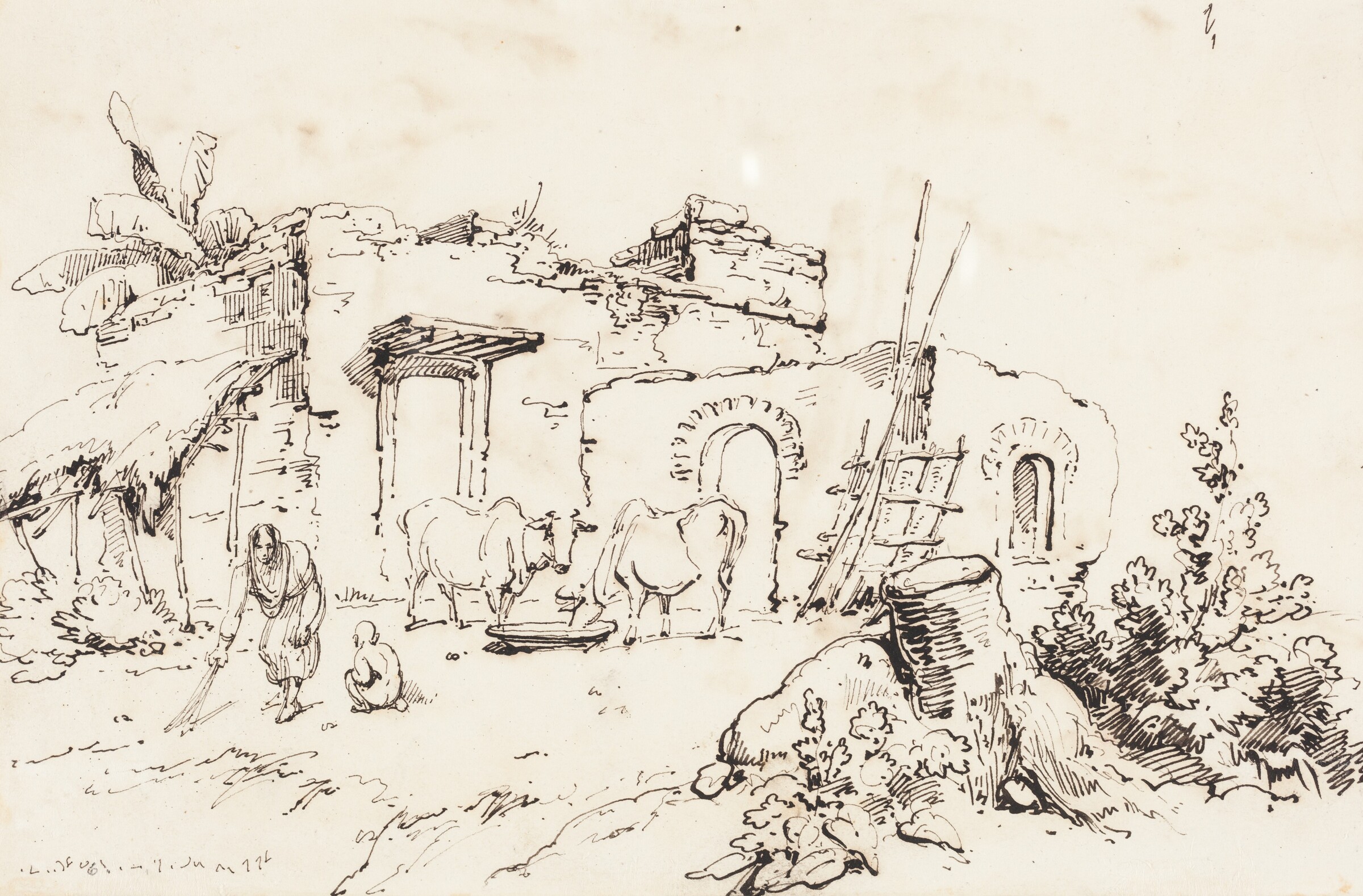 A Village Scene in India [verso], George Chinnery, 1814/1824