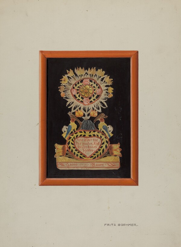 Memorial-Pennsylvania Fractur and Cut-out Commemorating Jacob Bauer